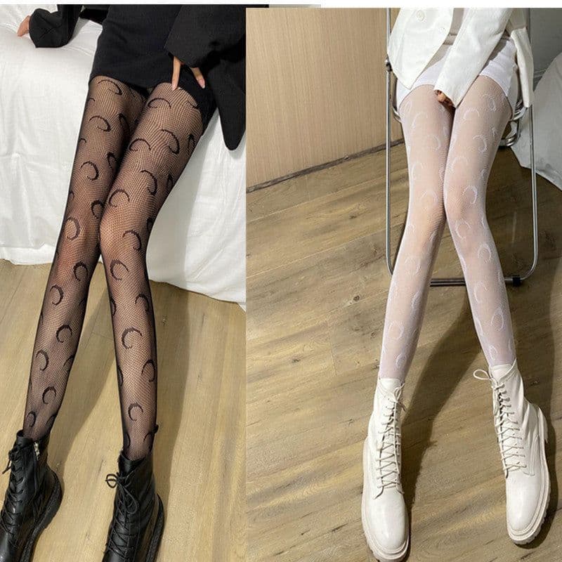 image-Japanese White Lace Bow Fishnet Stockings