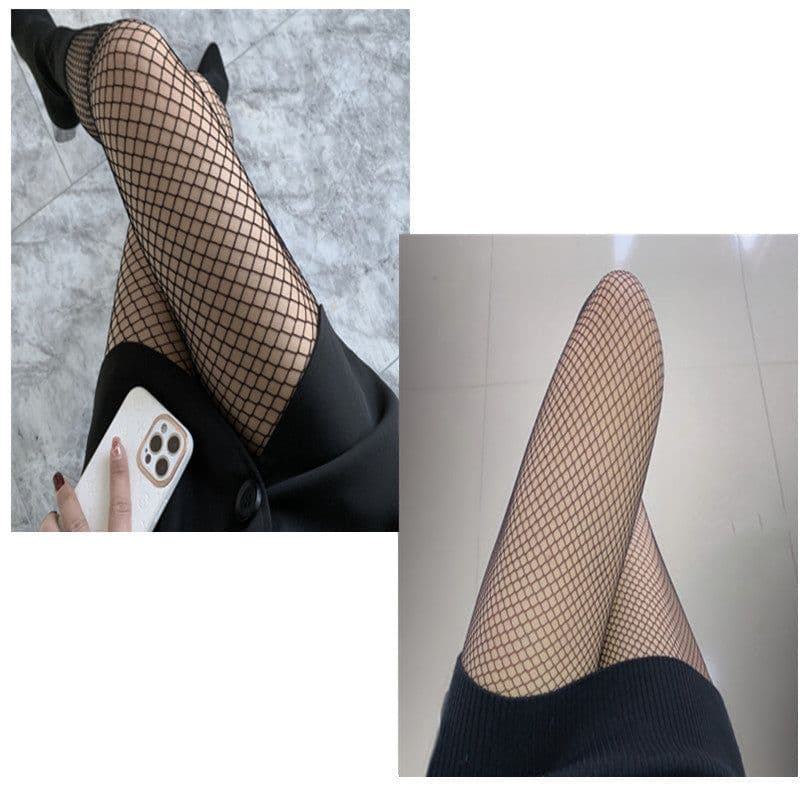 image-Japanese White Lace Bow Fishnet Stockings