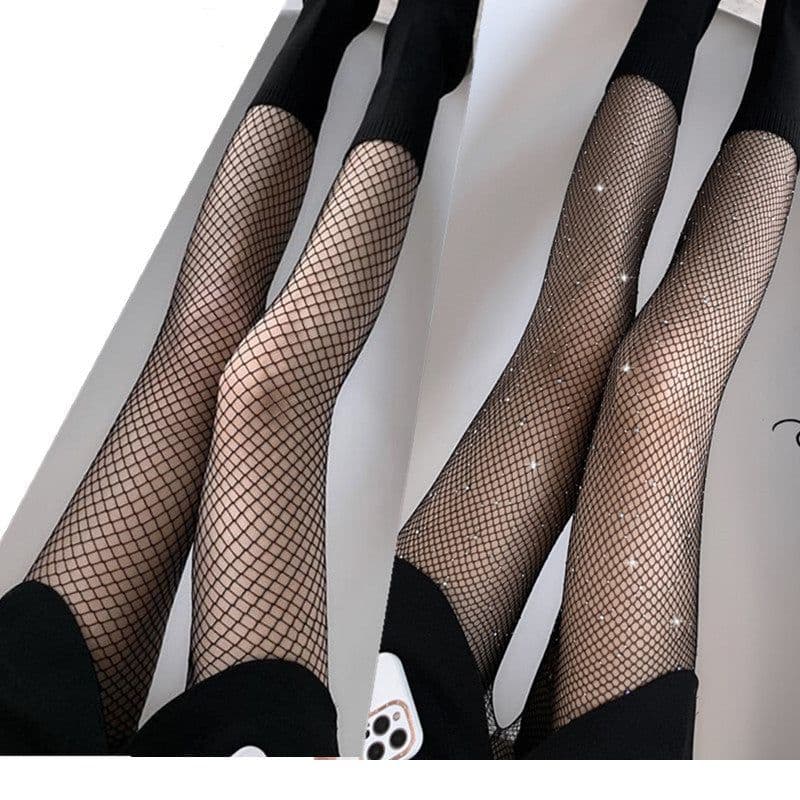 image-Japanese White Lace Bow Fishnet Stockings