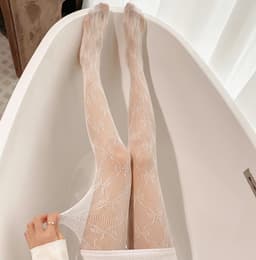 image-Japanese White Lace Bow Fishnet Stockings
