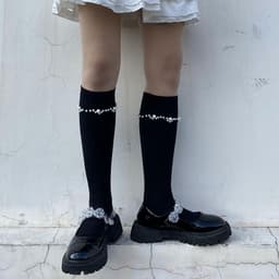 image-Black And White Pearl Socks Women's Tube Socks