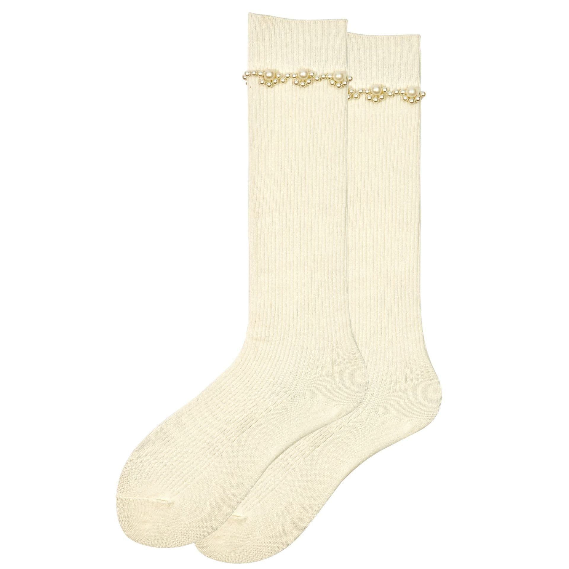 image-Black And White Pearl Socks Women's Tube Socks