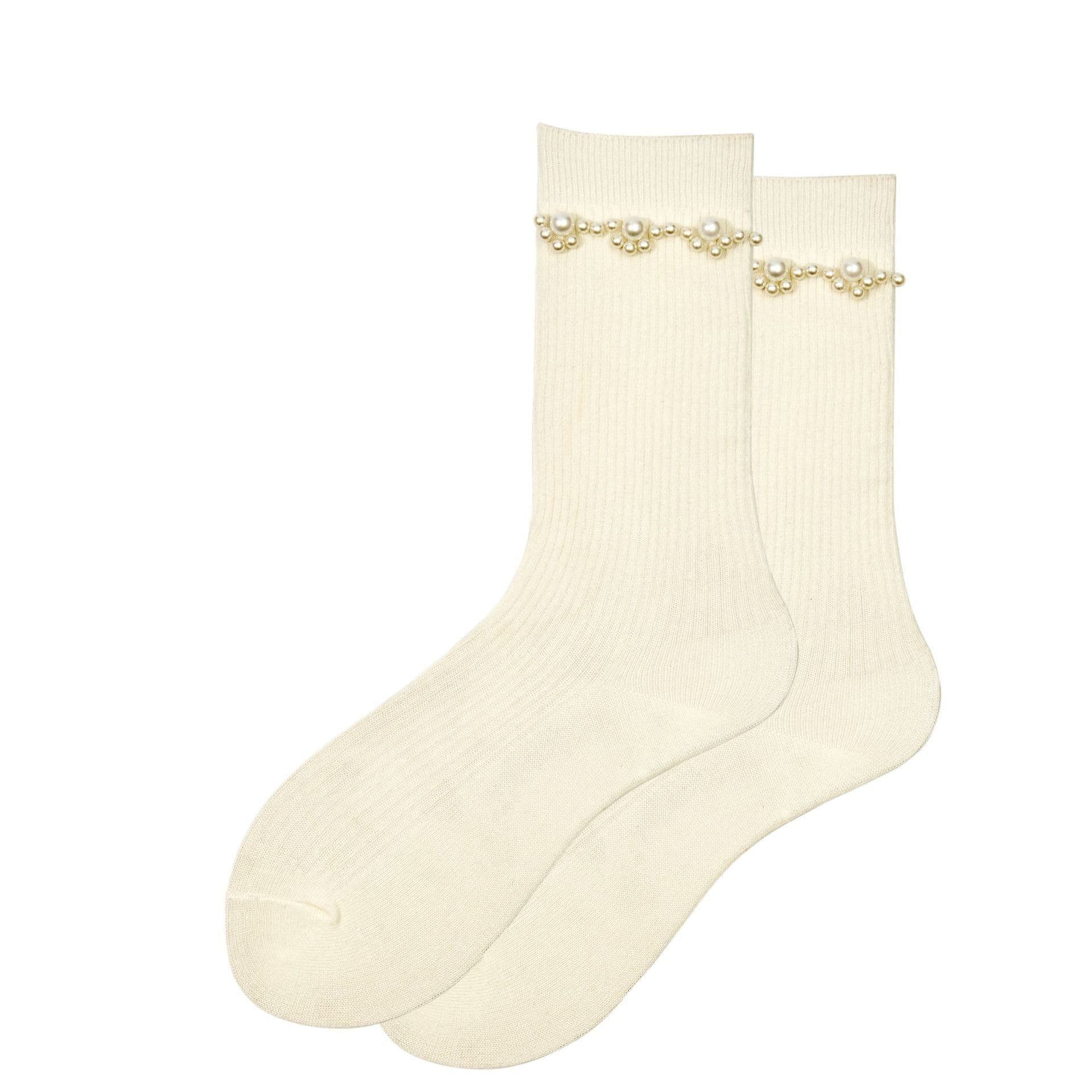 image-Black And White Pearl Socks Women's Tube Socks