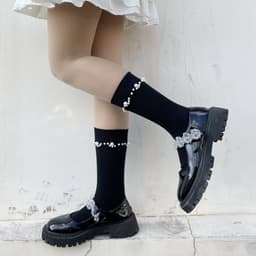 image-Black And White Pearl Socks Women's Tube Socks
