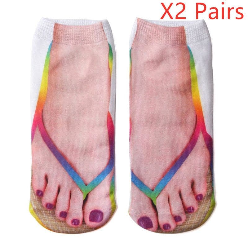 image-3D Printing Socks Flip Flops Cartoon Creative Socks Men And Women Couple Socks