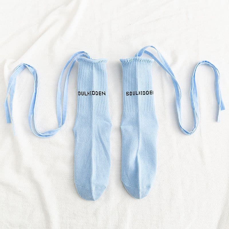 image-Cross Tie Socks Female Ins Eye-catching Tide Socks Calf Socks Medium Tube Socks