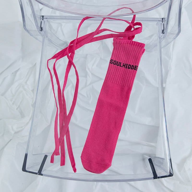 image-Cross Tie Socks Female Ins Eye-catching Tide Socks Calf Socks Medium Tube Socks