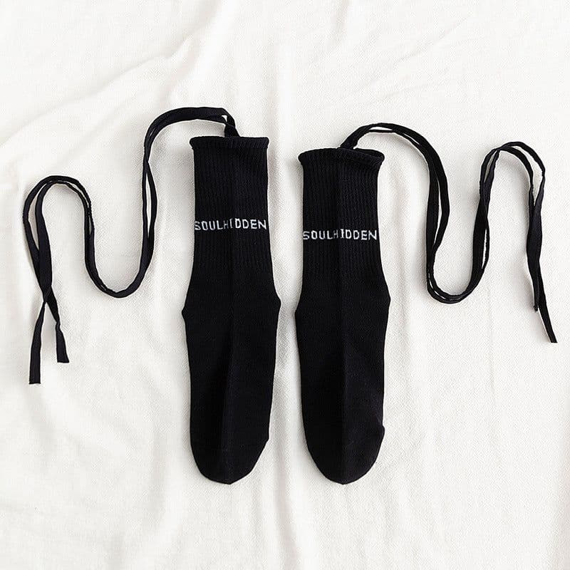 image-Cross Tie Socks Female Ins Eye-catching Tide Socks Calf Socks Medium Tube Socks