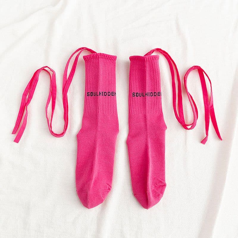 image-Cross Tie Socks Female Ins Eye-catching Tide Socks Calf Socks Medium Tube Socks
