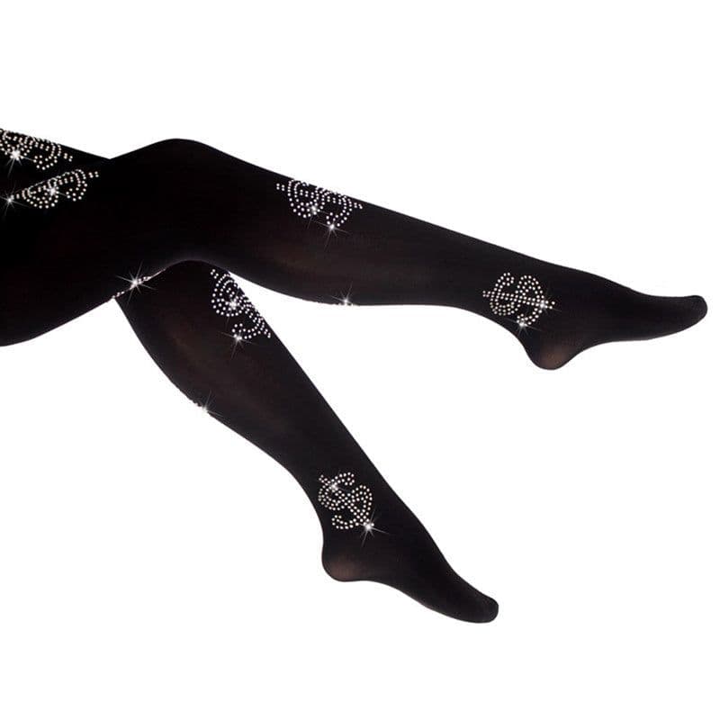 image-Autumn And Winter Thickened Hot Rhinestone Letters Rhinestone Black Stockings