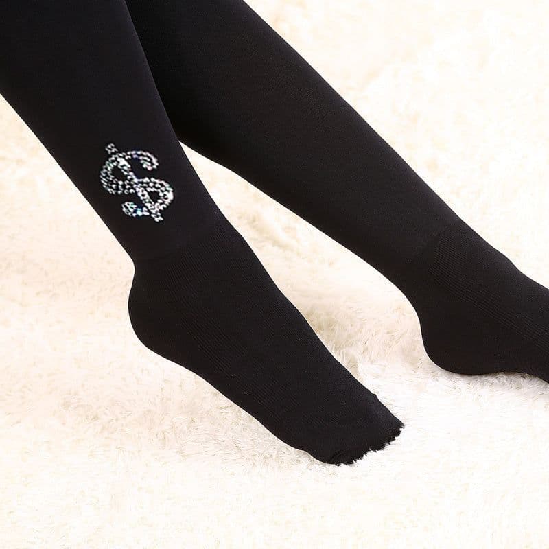 image-Autumn And Winter Thickened Hot Rhinestone Letters Rhinestone Black Stockings