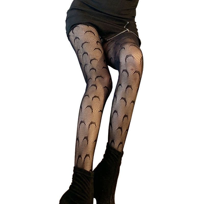 image-Moon Sexy Fishnet Stockings Women Black Silk Rompers