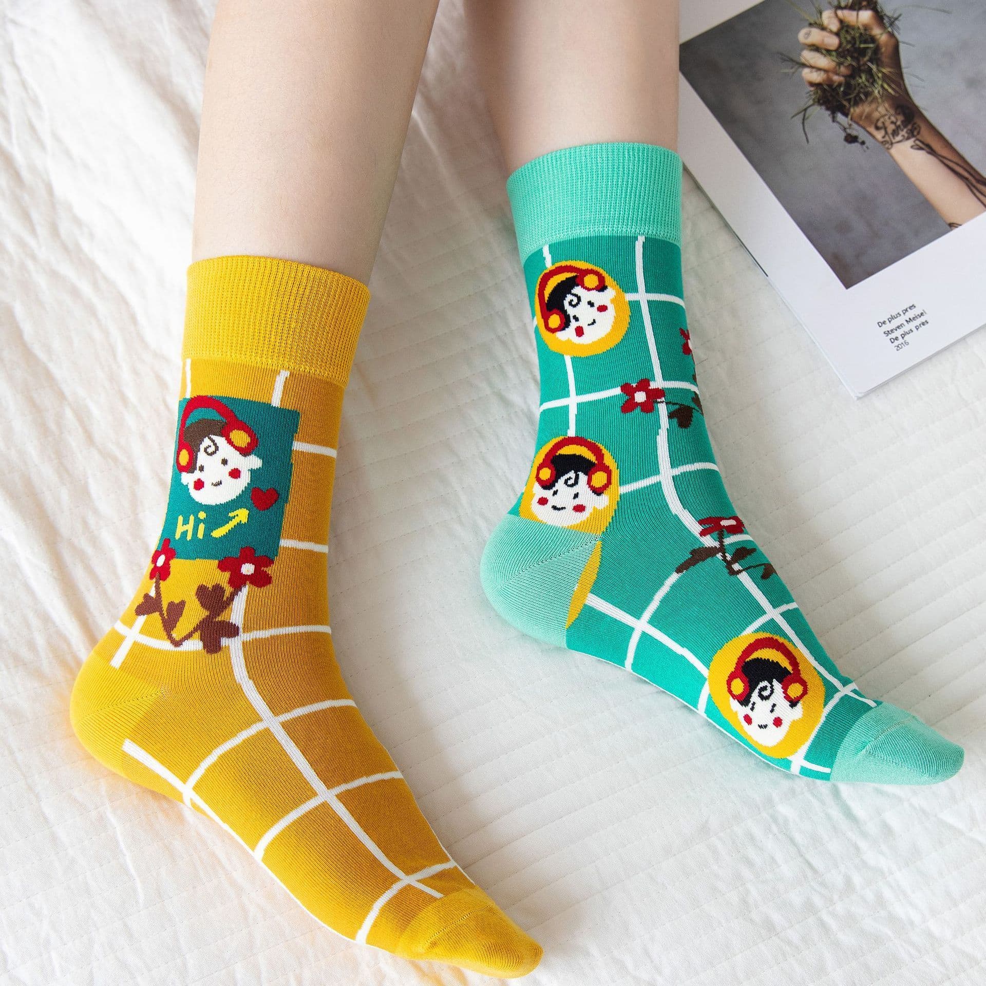 image-High Stockings Creative Cartoon Small Flower Tide AB