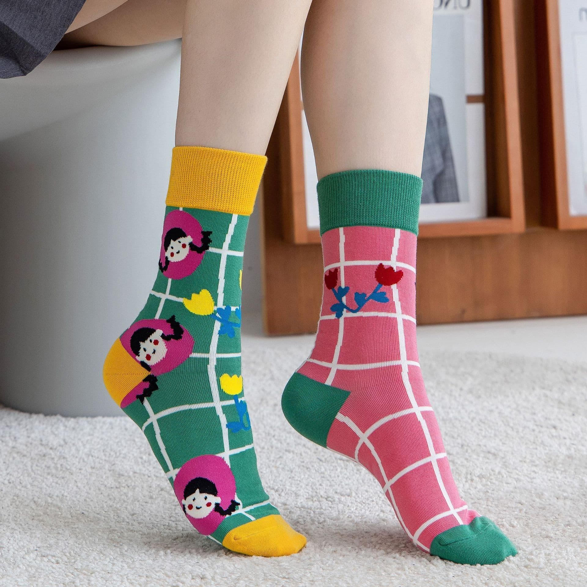 image-High Stockings Creative Cartoon Small Flower Tide AB