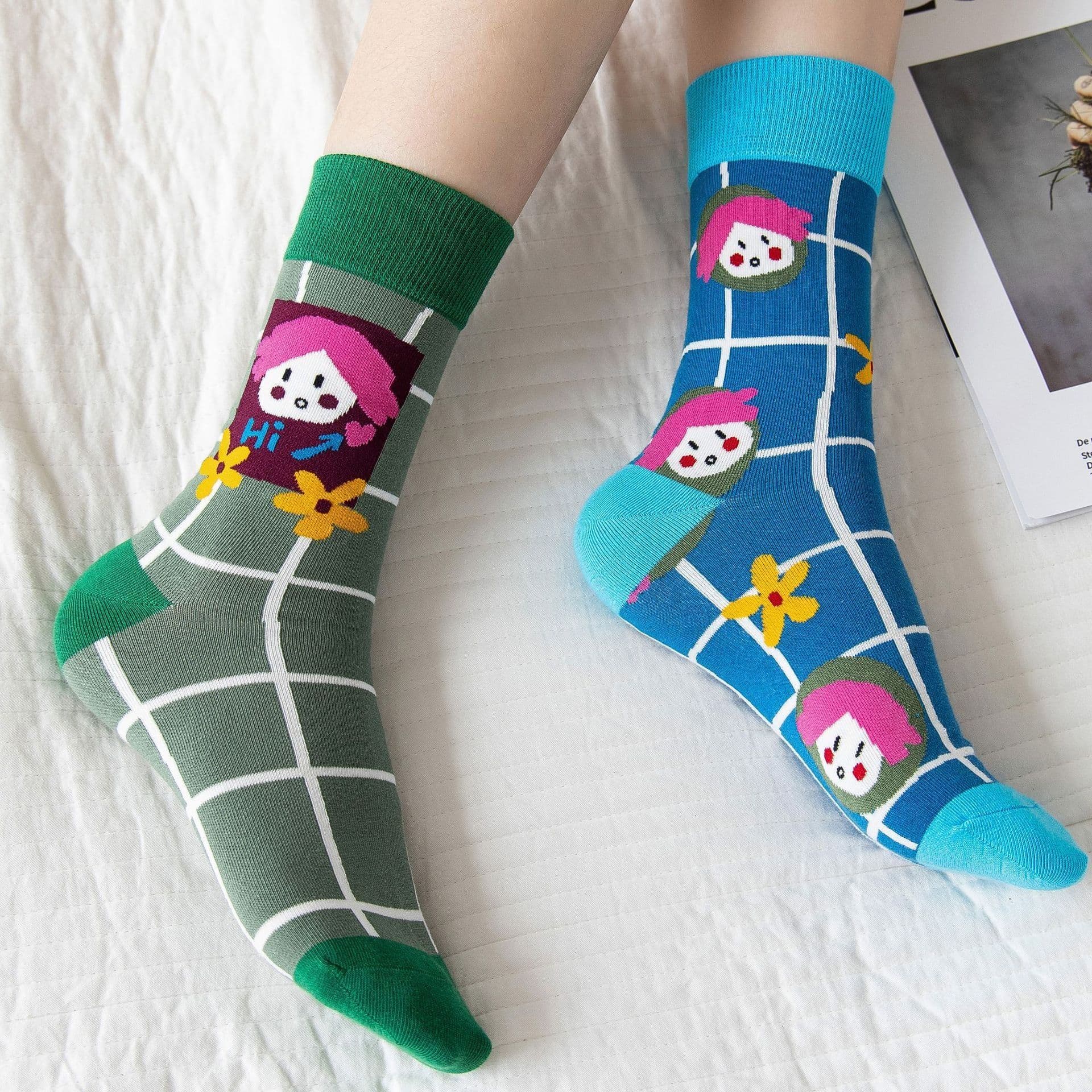 image-High Stockings Creative Cartoon Small Flower Tide AB