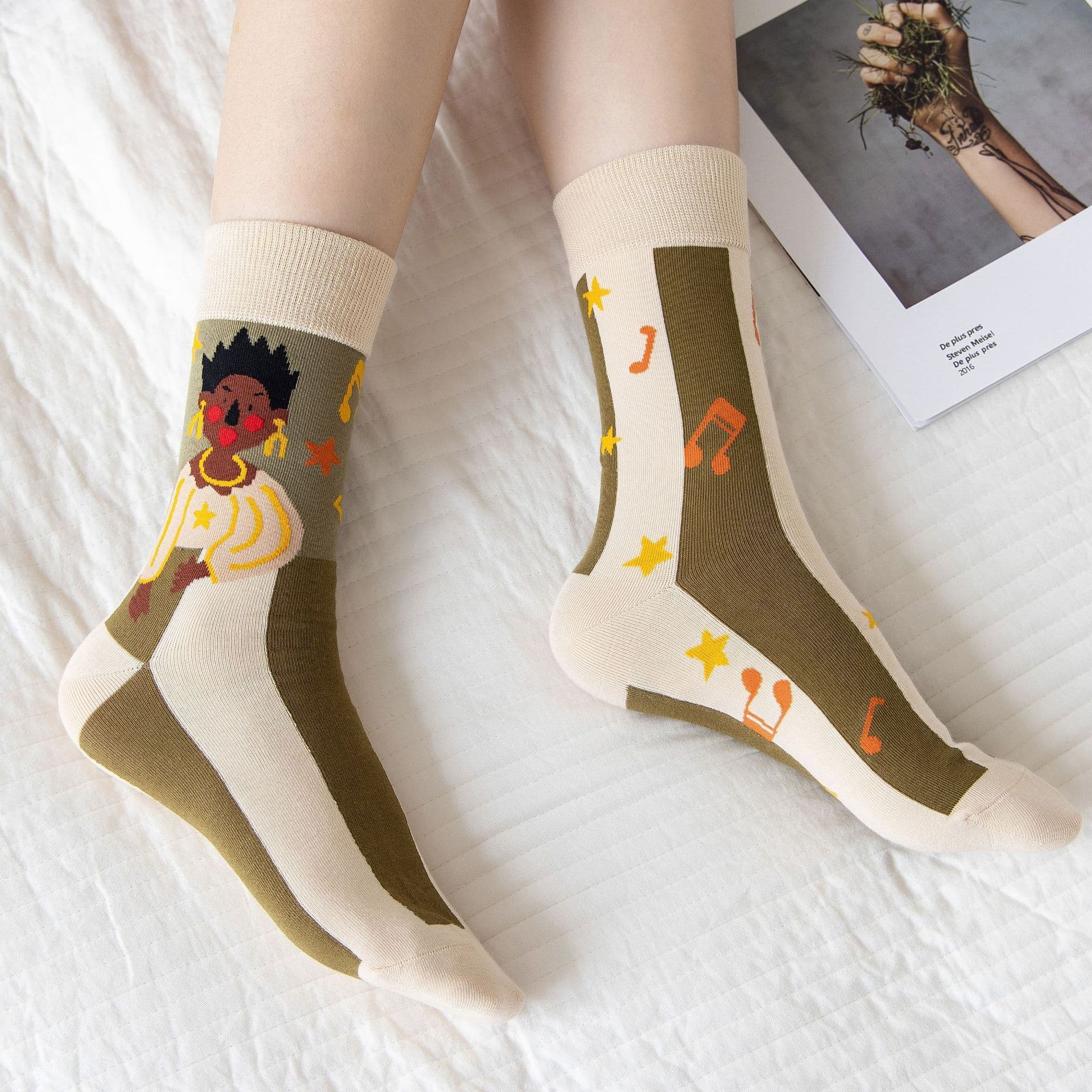 image-High Stockings Creative Cartoon Small Flower Tide AB