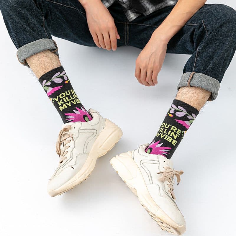 image-Fashion Color Matching Men's Mid-tube Socks