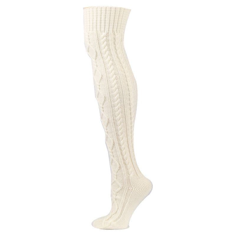 image-Warm Solid Color Knitted Jacquard Stockings