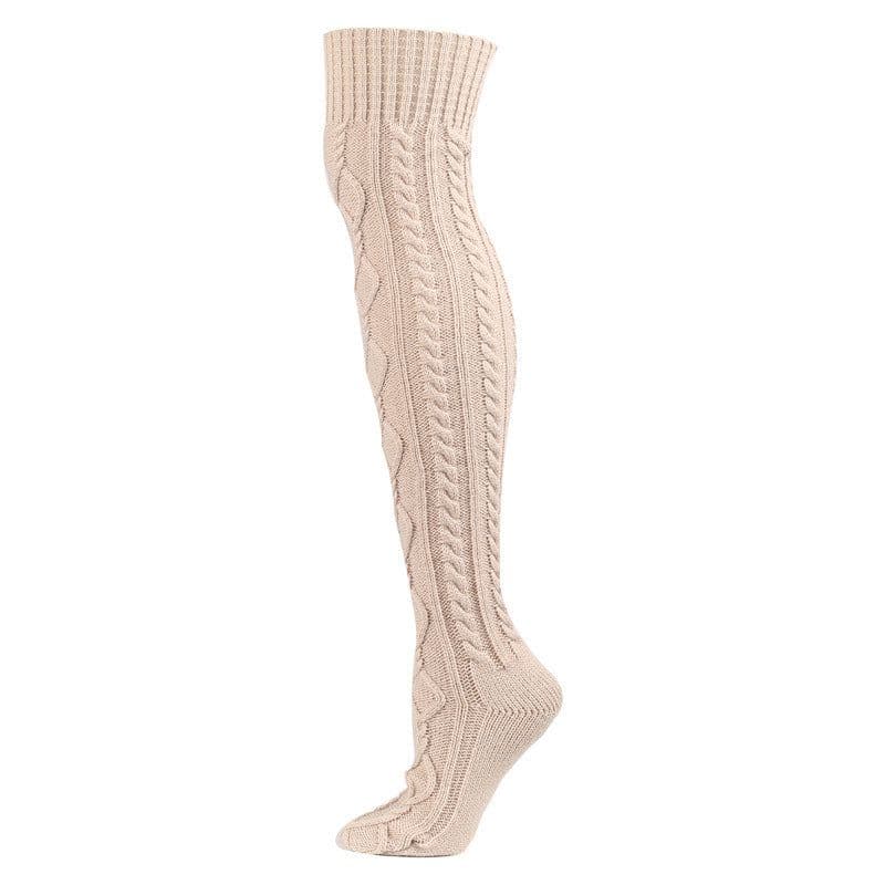 image-Warm Solid Color Knitted Jacquard Stockings