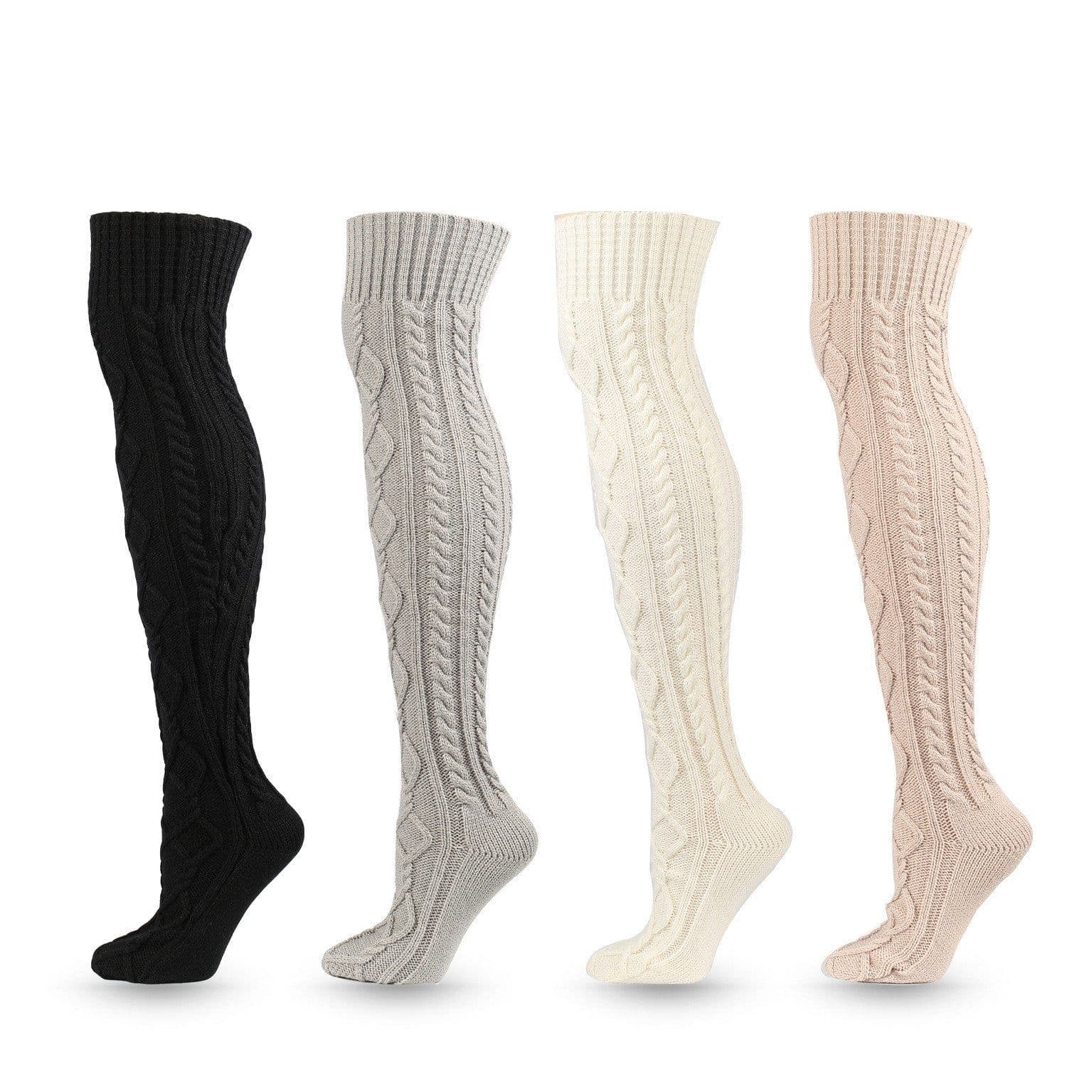 image-Warm Solid Color Knitted Jacquard Stockings