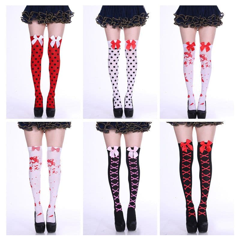 image-Fashion Halloween Candy Color Bowknot Stockings Costume Props
