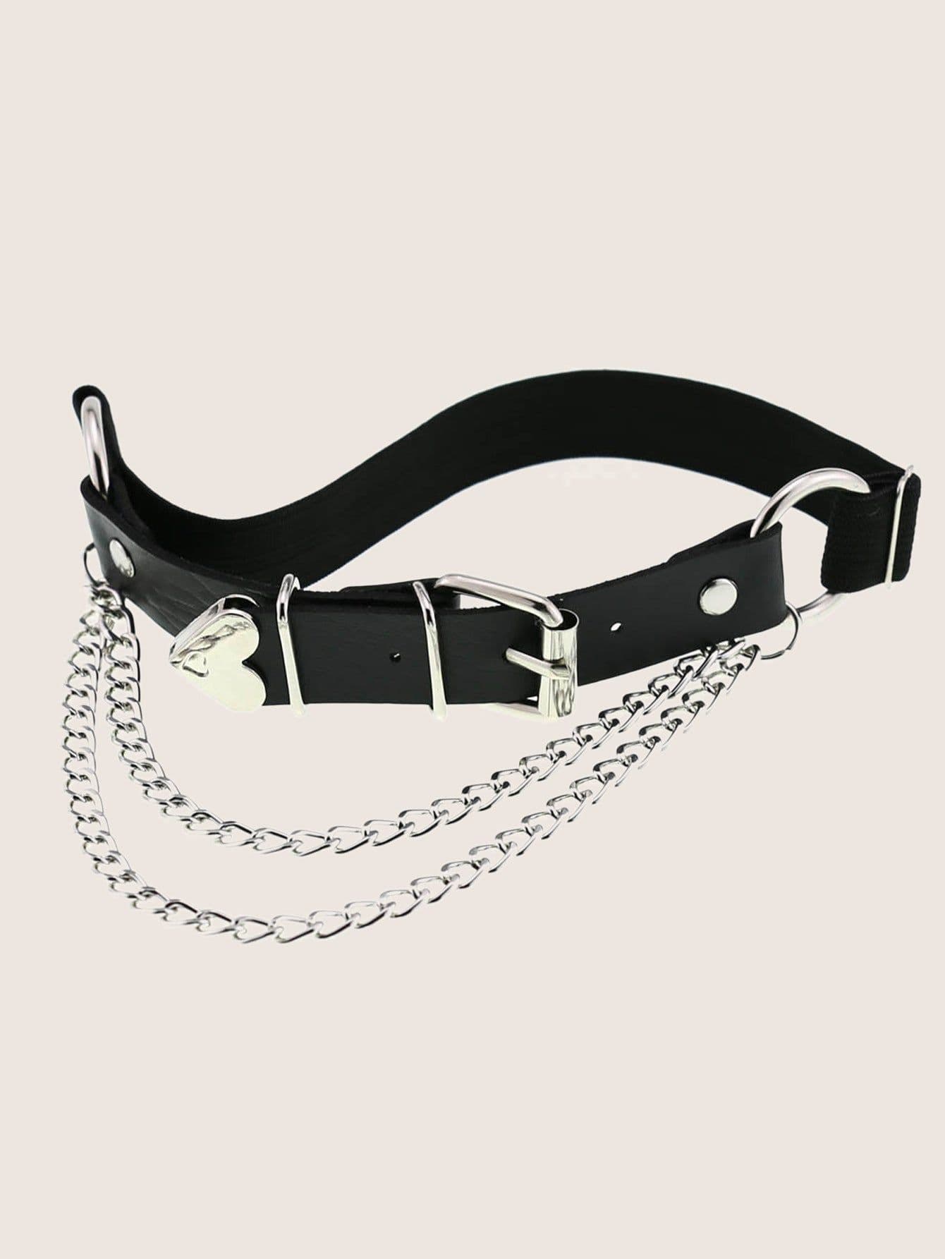 image-A Sex Heart Chain Elastic Leather Irregular Garter Belt
