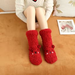 image-New Winter Female Floor Coral Thickening Plus Velvet Warm Home Sleep Confinement Christmas Socks Cute Kawaii Popsocket