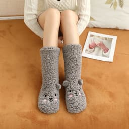 image-New Winter Female Floor Coral Thickening Plus Velvet Warm Home Sleep Confinement Christmas Socks Cute Kawaii Popsocket