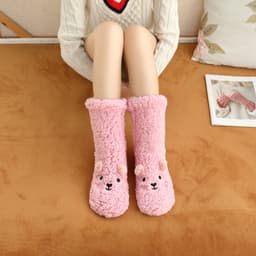 image-New Winter Female Floor Coral Thickening Plus Velvet Warm Home Sleep Confinement Christmas Socks Cute Kawaii Popsocket