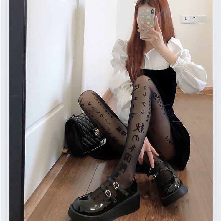 image-Fashion Women's Sexy Printed Letter Pantyhose