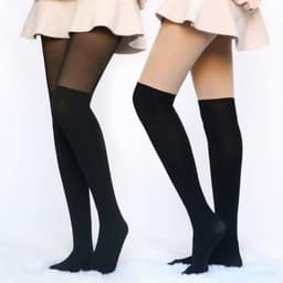 image-Sexy Women Tights Over Knee Double Stripe Sheer Black