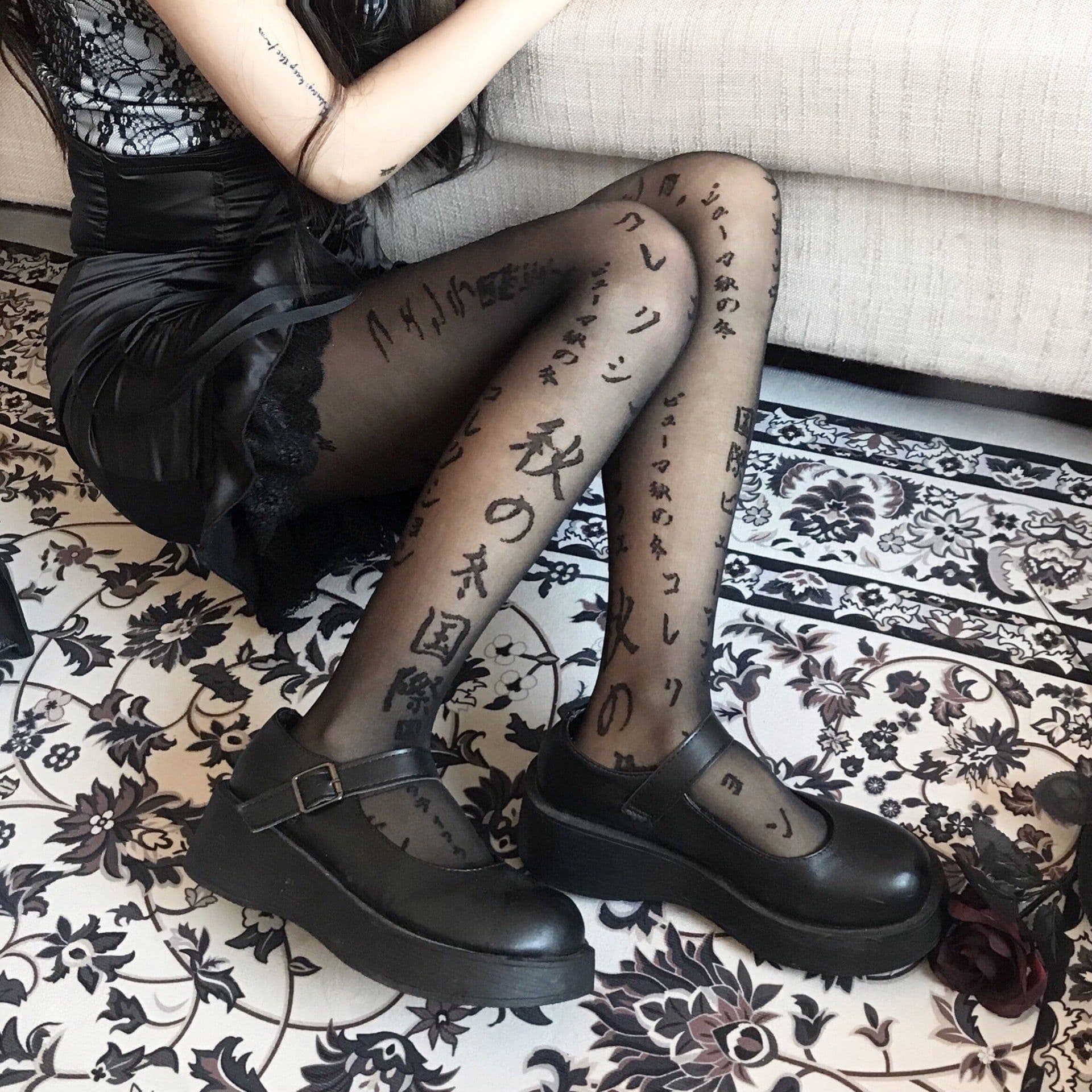 image-Japanese Personality Letters Dark Sexy Thin Stockings Women