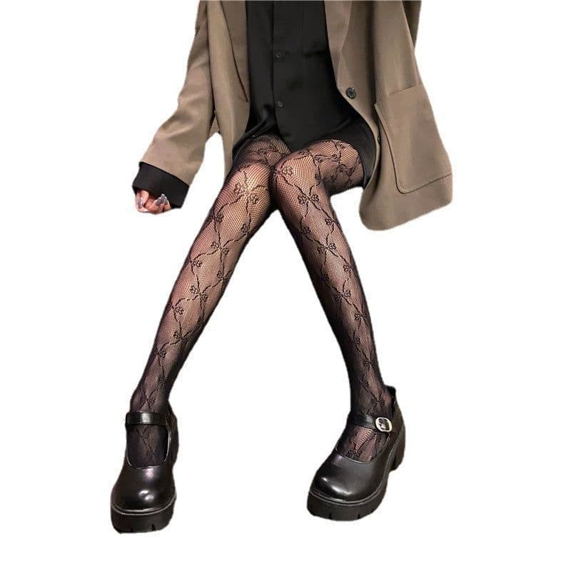 image-Feminine Hollow Jacquard Bow Bottoming Stockings