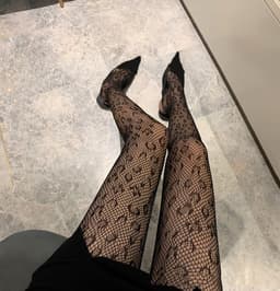 image-Women's Sexy Black Silk Fishnet Pantyhose With Thin Legs