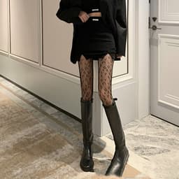 image-Women's Sexy Black Silk Fishnet Pantyhose With Thin Legs
