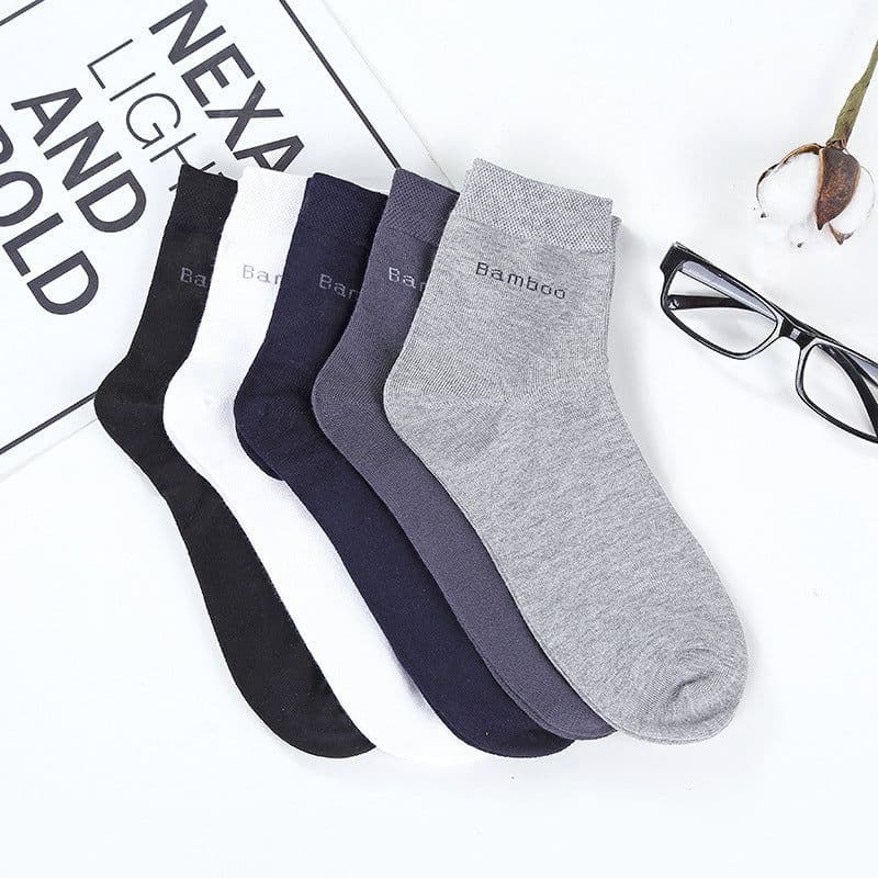 image-Socks Solid Color Socks Men's Mid-tube Bamboo Fiber Socks Men