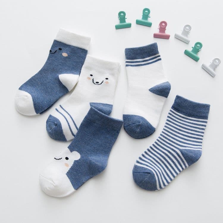 image-Cartoon Cute Bear Striped Cotton Baby Socks