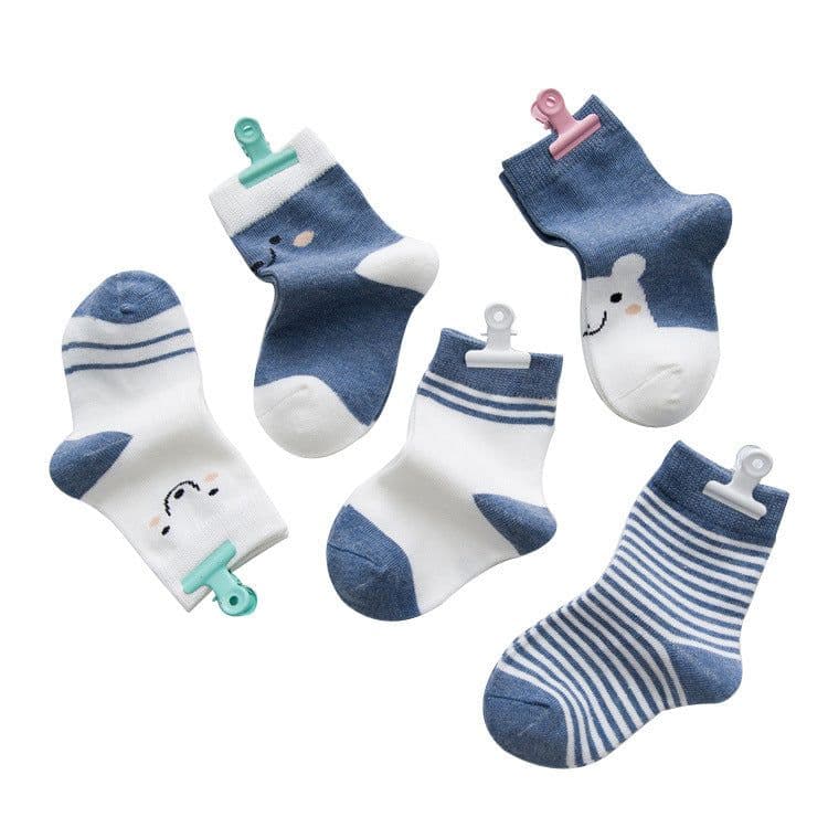 image-Cartoon Cute Bear Striped Cotton Baby Socks