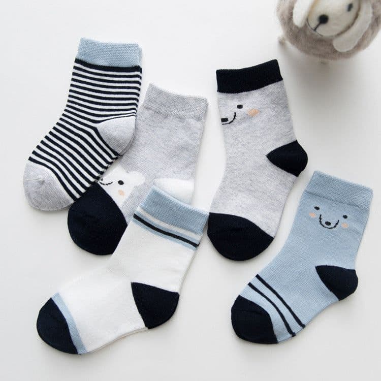 image-Cartoon Cute Bear Striped Cotton Baby Socks