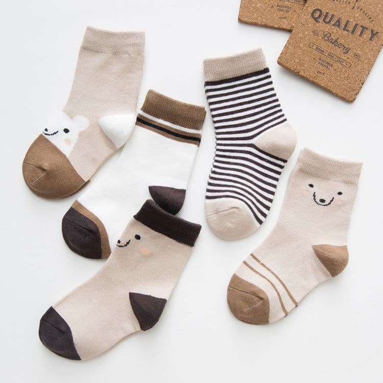 image-Cartoon Cute Bear Striped Cotton Baby Socks