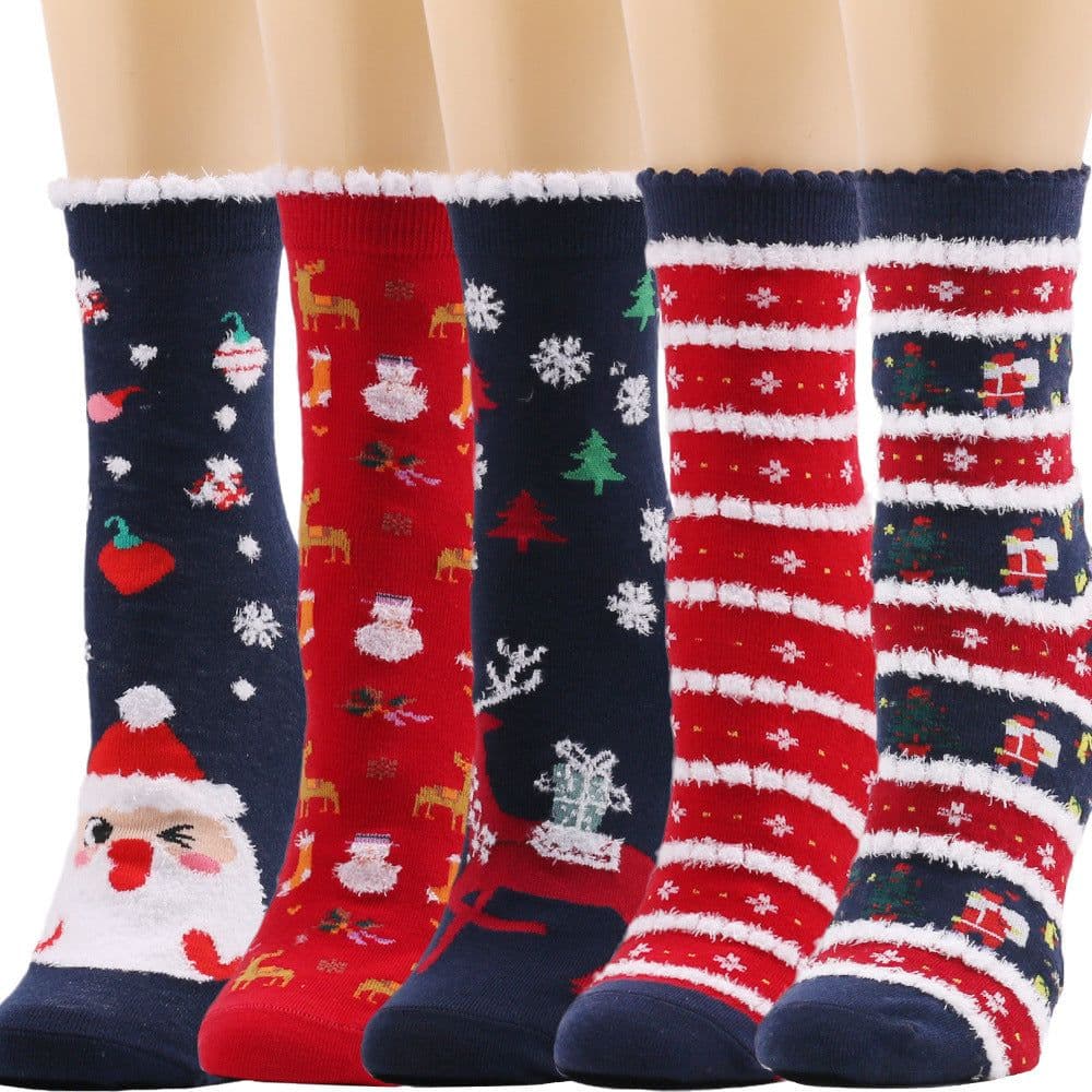 image-New European And American Socks Christmas Socks Women's Autumn And Winter Plush Socks Christmas Socks Women's Socks Mid Calf Socks Cross Border Christmas Socks