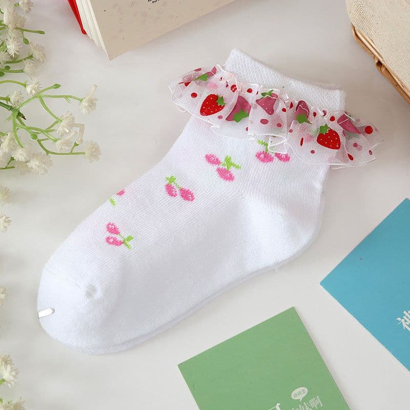 image-Strawberry Socks Girls Lace Socks Cotton Children