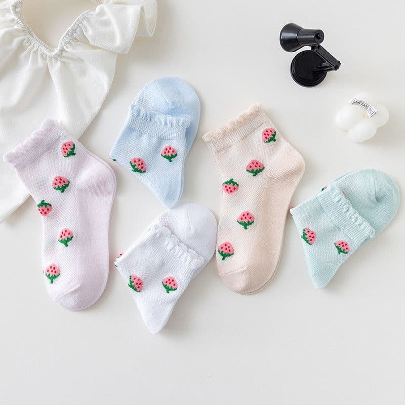 image-Strawberry Socks Children's Thin Socks Girls Medium Tube