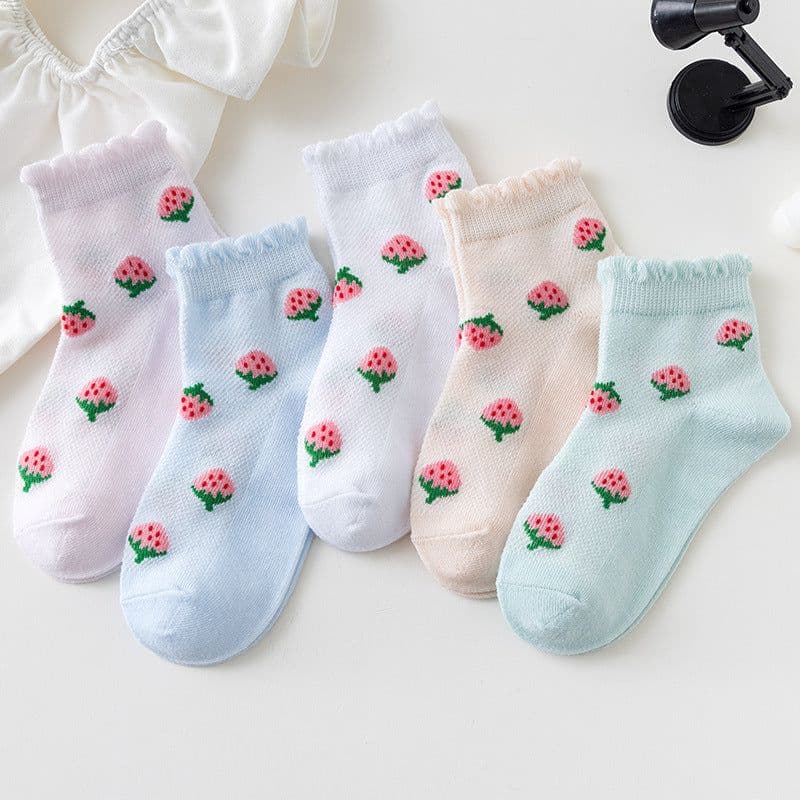 image-Strawberry Socks Children's Thin Socks Girls Medium Tube