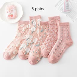 image-Cotton Socks Embossed Three-dimensional Small Flower Socks