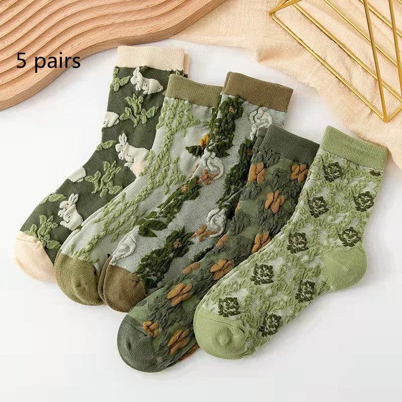 image-Cotton Socks Embossed Three-dimensional Small Flower Socks