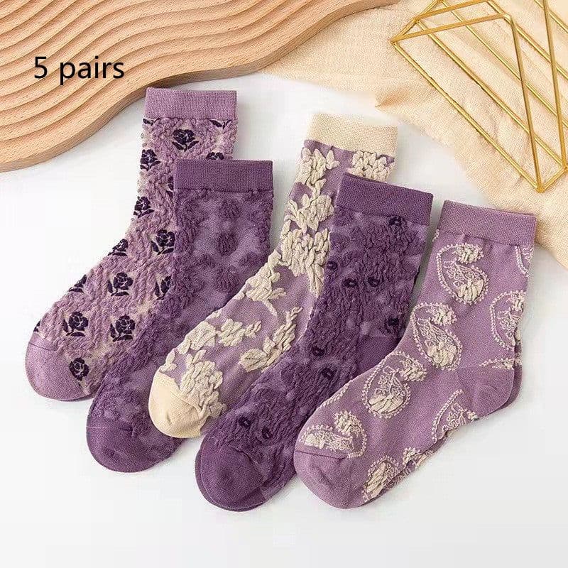 image-Cotton Socks Embossed Three-dimensional Small Flower Socks
