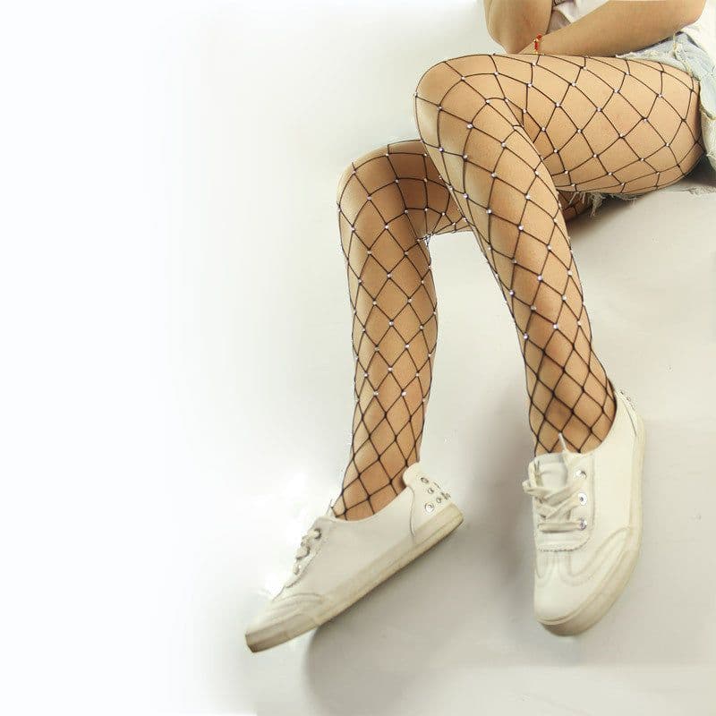 image-Fishing Net Big Mesh White Diamond Point Drill Hot Water Pantyhose