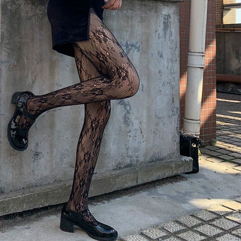 image-Lace White Stockings Pantyhose Women's Japanese Rose Long Tube