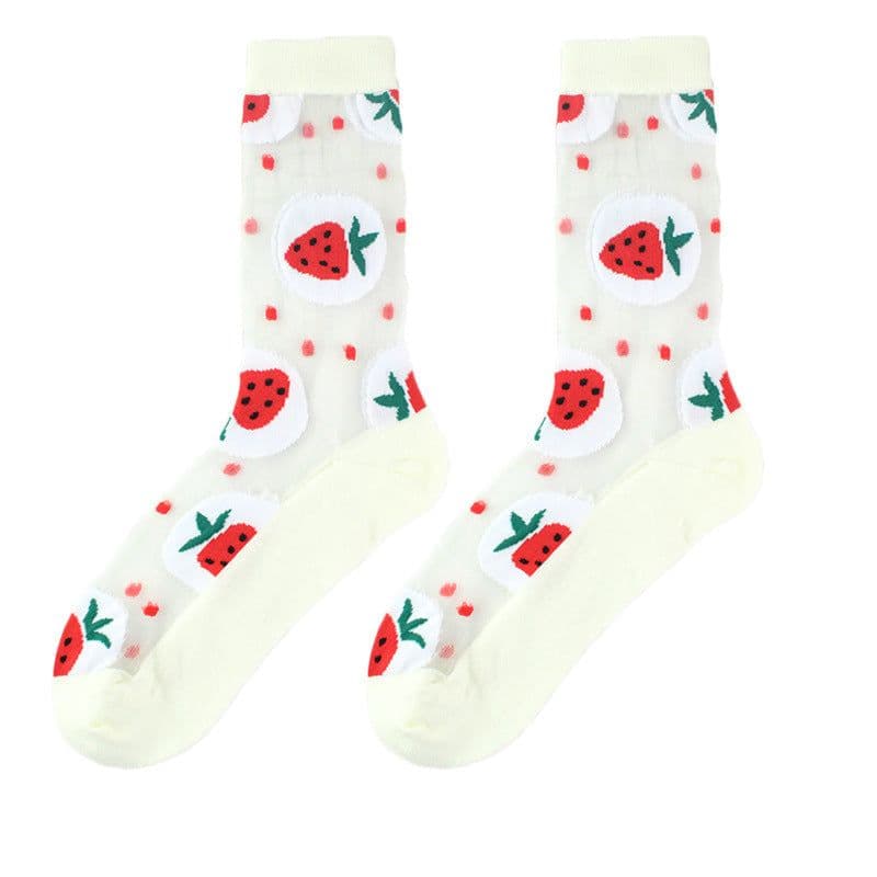 image-Thin Mid Tube Fashion Style Flower Forest Glass Stockings